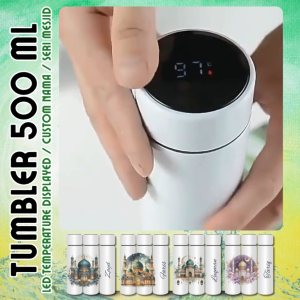 Tumbler Stainless Steel 500ml Motif Masjid Seri Lampu LED Custom Nama - BPA Free