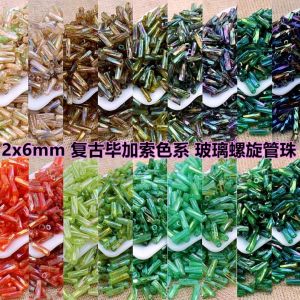 2x6mm vintage Picasso spiral glass tube bead twisted tube seed bead handmade DIY jewelry bracelet making clothing accessories