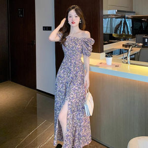 Elegant French Style New 2026 Summer Dress Square Collar Puff Sleeve Floral