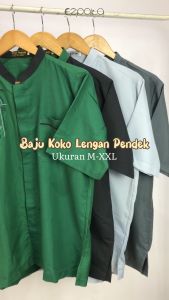 Baju Taqwa Pria Muslim Koko Lengan Pendek Motif Bordir Saku Depan Size M-XL Bahan Katun Premium Kualitas Terbaik