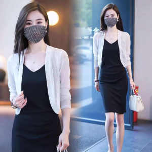 Summer Long Sleeve Sun Protection Mini Shirt K-style Collar V-neck Loose Fit Patchwork Womens Open Shawl Outerwear