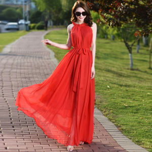 Bohemian Long Ankle-Length Maxi Dress Pure Color Chiffon plus Size Summer Vacation Beach Gown Ultra-Fairy Tale like Skirt