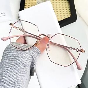 Ultra light polygon gold wire large frame myopia glasses anti-blue eyes protect women from radiation face small