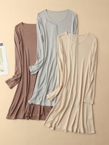 Casual Mulberry Silk Long Sleeve Dress for Women Loose Fit Round Neck Sleepwear Perfect for Fall and Winter Ideal for Home and Outerwear