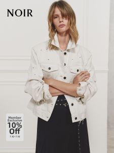 MO&Co. | Lightweight Paint-Splashed Denim Jacket With Rips