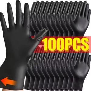 100Pcs Disposable Black Nitrile Gloves Non-slip and Dood Grip Latex Gloves Household Work Gloves for Cooking Gardening Repairing Cleaning