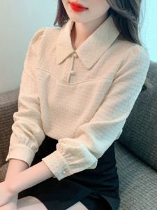 Áo Sơ Mi Voan Dài Tay Thời Trang Cho Nữ Mùa Thu Đông Cổ Polo Viền Đơn Nhiều Nút Dáng Rộng Màu Trơn Thường Ngày