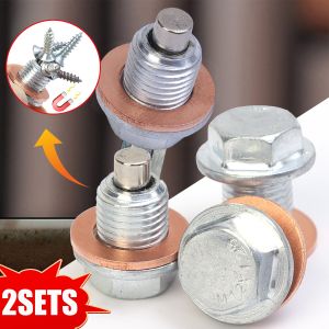 2Sets Magnetic Oil Drain Plug Screw Gasket for Toyota M12 Car Engine Oil Pan Drain Replaceable Bolt Washer Kit Auto Accessories