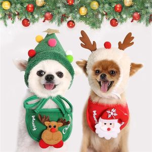 คริสต์มาสน่ารัก สุนัขแมวน้ำลายผ้า ขน หนู อุ่น ลูก สุนัขซานตา ผ้าพัน คอสีแดง หมวกหัว คริสต์มาสผ้า สัตว์เลี้ยง เครื่องแต่งกาย