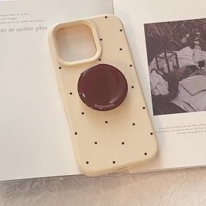 Ốp Điện Thoại iPhone Màn Hình Đầy Đủ Cao Cấp Họa Tiết Chấm Bi Kèm Giá Đỡ Tròn Chống Sốc Bảo Vệ Mềm Mại Tương Thích Với Các Dòng Máy Từ 12 Đến 17 Pro Max