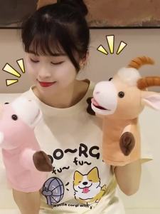 Plush Animal Cartoon Girl - Family Hand Puppet Kawaii Goat Lamb Alpaca Plushie Interactive Prop Tell Story Early Education Gift