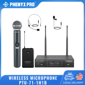 Phenyx Pro PTU-71B Wireless Microphone System Dual Wireless Mic Set with Handheld Microphone UHF Channels Mic for Singing Karaoke Church Stage Performance