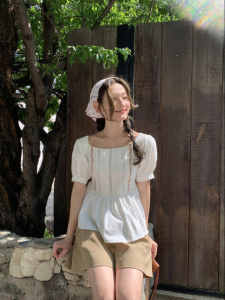 NIHAOKANONG | Áo Sơ Mi Voan Tay Bồng Viền Ren