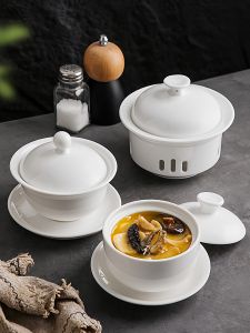 Ceramic Soup Bowl for Home Use Hotel Style Fish Marseilles Steamed Eggplant Soup Bowl Simple Design Pure Color Ceramic Bowl