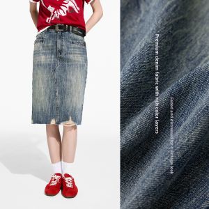 BEIQIANI | Vintage Wash High Waist Denim Midi Skirt