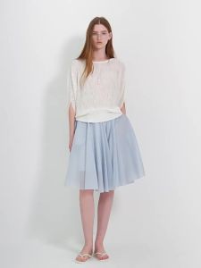 CHACHASTU | Chân Váy Midi A-line Chất liệu Lyocell Màu Xanh Nhạt