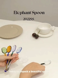 Creative Glass Milk Dessert Spoons Colored Transparent Coffee Dessert Stirring Spoon Long Handle Spoon Kitchen Tableware