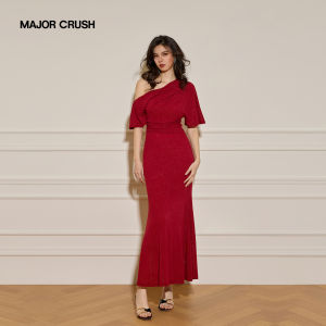 Elegant Golden Threaded Off-shoulder Slimming Evening Dress