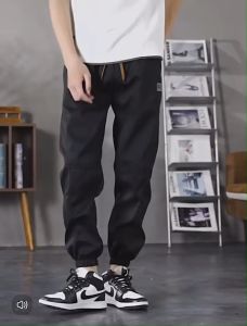 กางเกงขายาวผู้ชายผ้า คอตตอนทรงขาจั้มงานปักสวยๆ กางเกงแฟชั่นไตล์เกาหลี เอวยางยืดใส่สบาย