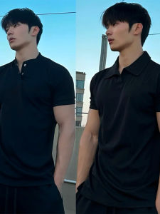 ZHUOCAN | Áo Polo Tay Ngắn Đen Mỹ Form Slim Fit