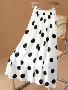 Elegant High Waist Midi Skirt for Women Summer New Style Large Polka Dot Flared Skirt Versatile Womens Fashion Thin Fabric