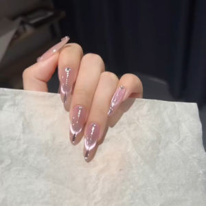 Nhãn Dán Móng Tay Dài Thủ Công Màu Trắng Thanh Lịch Aileen Pure Handmade Long White French Style Cat Eye Nail Art