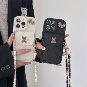 3D Cute Bear Wallet Card Holder Crossbody Lanyard Case For iPhone 17 Air 16 Pro Max 14 12 11 13 15 Plus X XS SE 2020 2022 6 7 8
