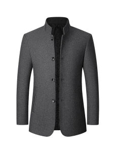 SHIPAILUO | Mens Woolen Jacket Zhongshan Style Stand Collar Midlife Mens Autumn Winter Casual Outerwear Multiple Pockets Iron-Free Processing