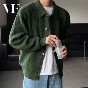VFASION ใหม่ฤดูใบไม้ร่วงของผู้ชายเกาหลีคาร์ดิแกนอบอุ่นปกหลวมแขนยาวถักเสื้อกันหนาว