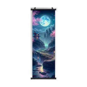 VIKAMA Purple Moon Sakura Wall Tapestry Pagoda Waterfall Neon Dreamy Scroll Art Home Decor Unique Gift Soft Durable Cozy Indoor