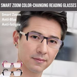 Smart Zoom Color-Changing Reading Glasses Anti-Blue Light Presbyopic Glasses  HD Lightweight Eyeglasses Easy To Look Far And Near