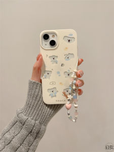 Qiguan Hollow out Kola Wristband Phone Case for 14/13Promax Hard Shell 12 Handheld 11 Chain Lanyard Cute Cartoon Yellow New Model Anti-Fall