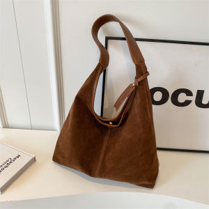 Casual Large Capacity Soft Leather Suede Bucket Shoulder Bag Womens New 2026 Tote Bag Autumn Winter Single Shoulder Bag