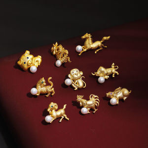 Original Designer Brand Miniature Pearl Brooch Pin Natural Gemstone Zodiac Animal Female Style Fashion Jewelry Accessory