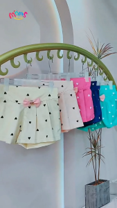 2-10 Years Old Short for Kids Girls New Kawaii Heart Printed with Ribbon Design Candy Color Casual Short for Girls