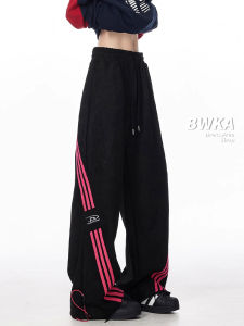 กางเกงขายาวทรงหลวมสไตล์สปอร์ตสำหรับผู้ชายและผู้หญิง ฤดูใบไม้ร่วง 2024 กางเกงขายาวทรงขากว้างลายทาง ทรงหลวม สวมใส่สบาย