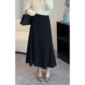 พลัสไซส์ ผู้หญิง ชุดสูท กระโปรงสูง เอว Midi Pure Color Drapey Fall ฤดูหนาว พรางหุ่น หลากหลาย กระโปรงยาวปานกลาง