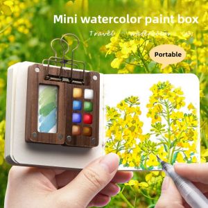 Portable Mini Walnut Wooden Watercolor Set 24 Colors