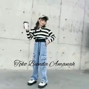 Celana kulot cargo jeans anak perempuan usia 6-13 thn