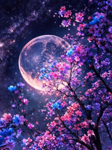 Huacan 5D DIY Diamond Painting Moonlight Cherry Blossoms Branches Diamond Mosaic Landscape New Collection 2026 Wall Decor