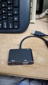 EAST TECH USB to HDMI + VGA + 3.5 Audio Adapter with HDMI VGA and 3.5 Audio ports for video and audio output.