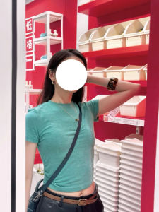 Mint Mambo Green round-Neck Shoulder Short-Sleeved T-shirt for Women 2024 Summer New Arrival Silm Slimming Short Top