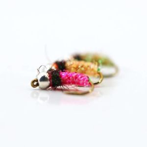 Bimoo 6PCS #14 Brass Bead Head Scud Bug Worm Nymph Fly Fast Sinking Caddis Pupa Larvae Insect Baits Trout Perch Fishing Lures