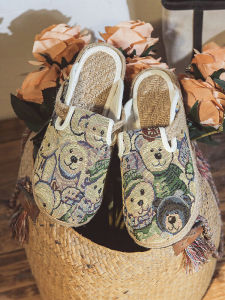 Womens Flat Office Shoes Linen Slip-On Beijing Flats Outdoor Wearable Lazy Slippers Headed Sandals Single Shoes