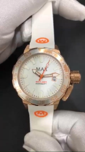 MAX Scuba Watches White-Rose Gold Steel Case Silicone Strap Mens Watch 44mm 5-MAX698
