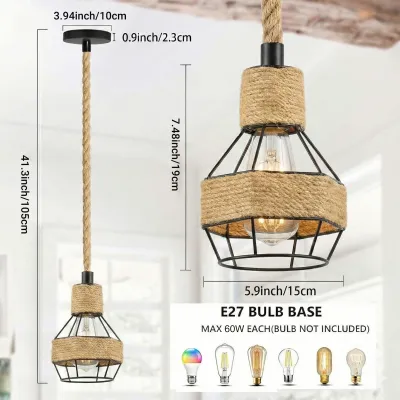 Industry Loft Chandelier Vintage Hemp Rope Pendant Lamp Aisle Bar Dining Room Hanging Lamp Restaurant Cafe Light Droplight