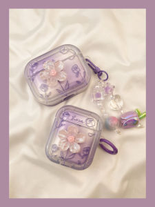 Purple Gradient Floral Line Airpods Case Compatible with  pro Earphones Wireless Bluetooth Second Generation Third Generation Aipods2 Airpodpro Fifth Generation