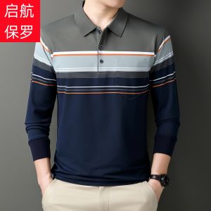 Áo Thun Nam Dài Tay Cotton Dáng Rộng Cổ Polo Sọc Có Túi Thường Ngày Mùa Thu Thoải Mái Thoáng Khí Thấm Hút Mồ Hôi Trang Phục Công Sở