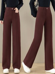 Woolen Casual Loose Pants Female High Waist Baggy Straight Trousers 2024 Autumn and Winter New Arrival Easiest for Match Padded Fleece Trousers