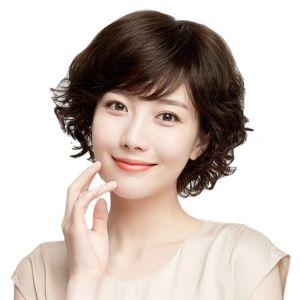Wig female short hair short curly hair full head cover medium long curly hair natural middle-aged and elderly mother wig cover oblique bangs